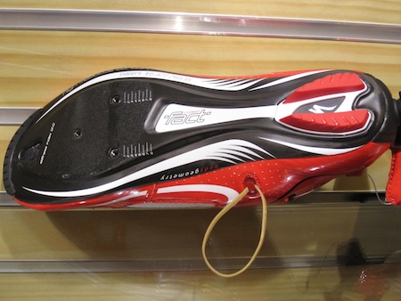 The S-Works Trivent feature a full carbon sole.  Even a loop to tie your elastic is provided for.