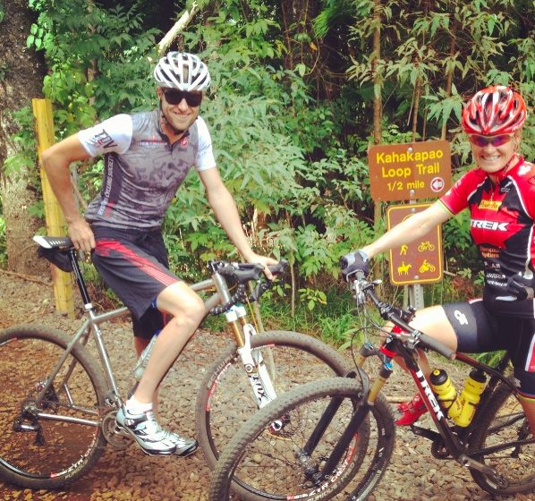 Mel McQuaid and Ryder Hesjedal on the trails of Maui.