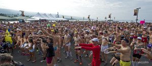 Athletes gathered for the now traditional under pants run. Photo: David McColm