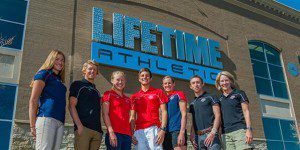 Program members Summer Cook, Chad Hall, Chelsea Burns, Kevin McDowell, Katie Hursey, Josh Izewski and coach Melissa Mantak utilize the resources available at Life Time Fitness Scottsdale. photo: Rich Cruse/USA Triathlon