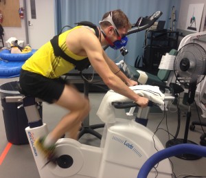 Pro triathlete Colin Campbell tests his power.