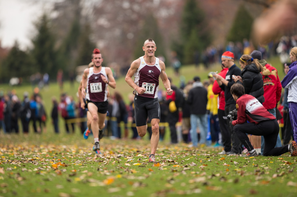 Lionel Sanders of the McMaster Marauders runs in the men's 10K Run at the 2013 CIS Cross Country Championships. Mundo Sport Images/ Geoff Robins