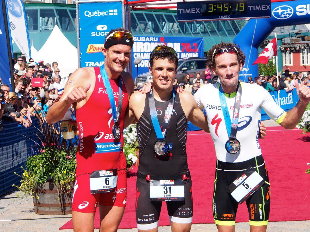 The Men's podium, left to right: Jan Frodeno, Javier Gomez, Tim Don