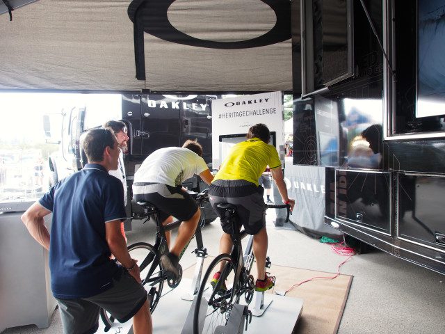 Oakley partnered with local Montreal training facility to set up the Heritage Challenge. Competitors are invited to record their fastest time on a 1km virtual course. The winner of the day receives a pair of Oakley sunglasses.