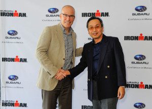 Image with caption: "Pictured from left to right: Andrew Messick, CEO for Ironman, with Shiro Ohta, Chairman, President and CEO of Subaru Canada, Inc. (CNW Group/Subaru Canada Inc.)"