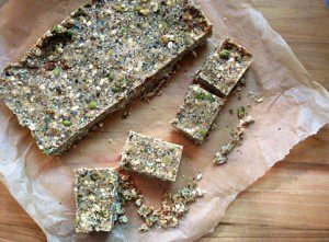 Homemade nut-and-seed energy bars on cutting board