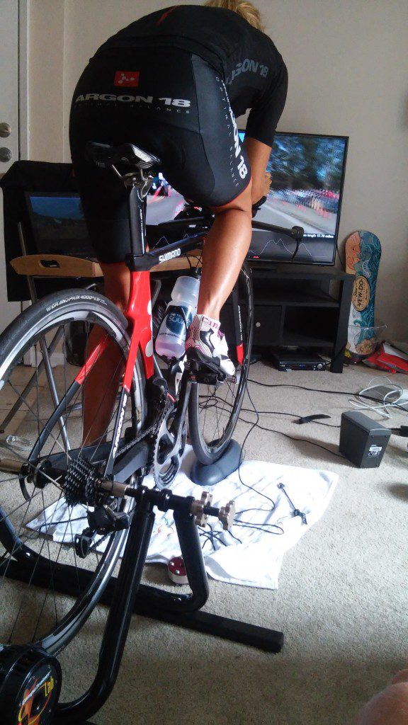  Tisseyre riding the Alcatraz  course on her Computrainer.