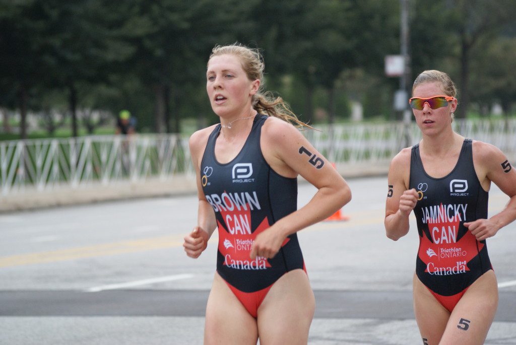 Joanna Brown leads teammate Dominika Jamnicky in the early stages of the run.