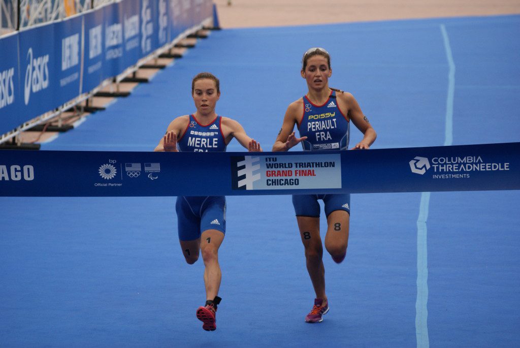 A sprint to the line won by Merle (on the left).