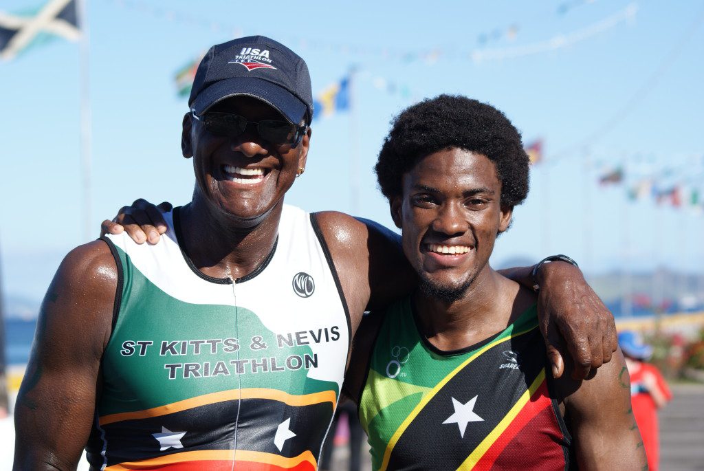 Winston Crooke, left, represents the Caribbean on the ITU board. Local Romel Caskin finished third in the Nevis 37.
