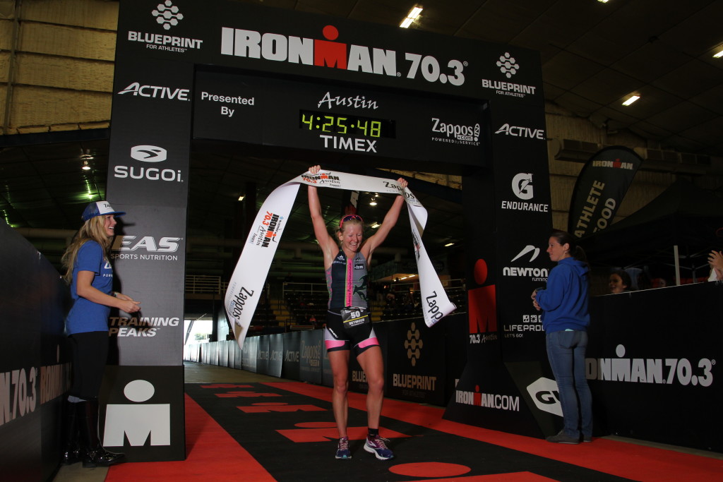 Jeannie Seymour takes the 2015 Ironman 70.3 Austin title.