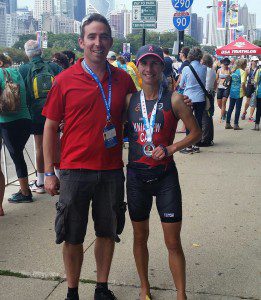 Kirstie Kniaziew with James Loaring after her world championship win in Chicago. 